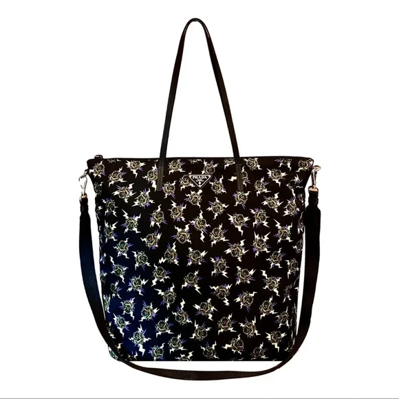 NEW! Limited Edition Prada x Frankenstein Rose Print Nylon Convertible Tote - Picture 3 of 15